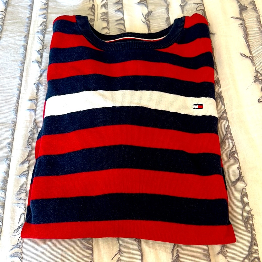 Tommy Hilfiger Men's Striped Sweater Size Small EUC. Red, White , Blue